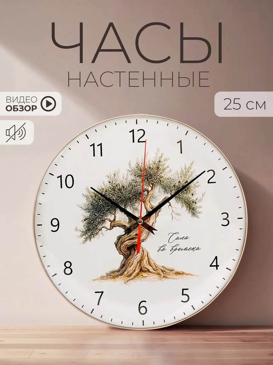 Часы настенные интерьерные бесшумные 25 см