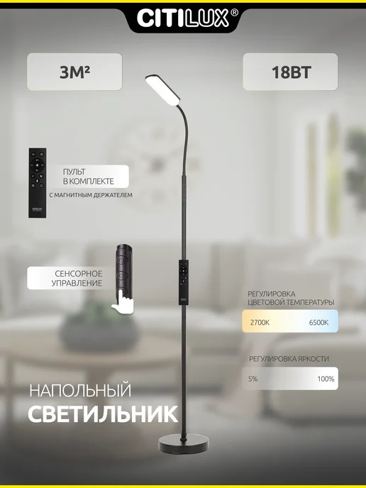 Citilux Торшер напольный Alex CL804051, черный