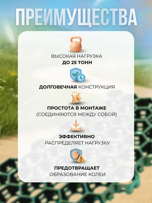 Сад Весты газонная решетка Газонная решетка пластиковая черная 55х34х3,2cм 6 штук, зеленый, фото 3