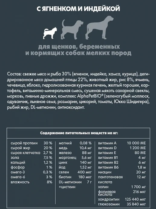 Сухой корм AlphaPet для собак, мелкие, щенки, индейка, ягненок, 1 кг, фото 7