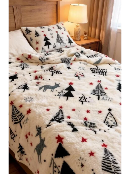 Плед покрывало на кровать флис пушистый 180x200 новогодние, 180x200, фото 2