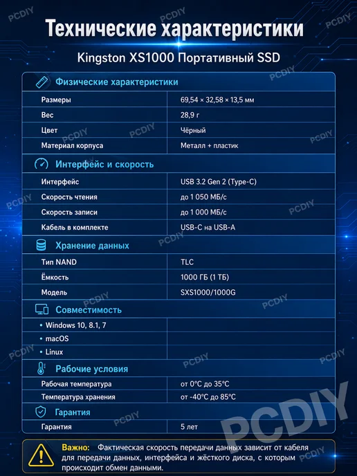 Kingston Внешний SSD-накопитель 2Tb XS1000 SXS1000R 2000G (SSD), 1 ТБ, фото 5