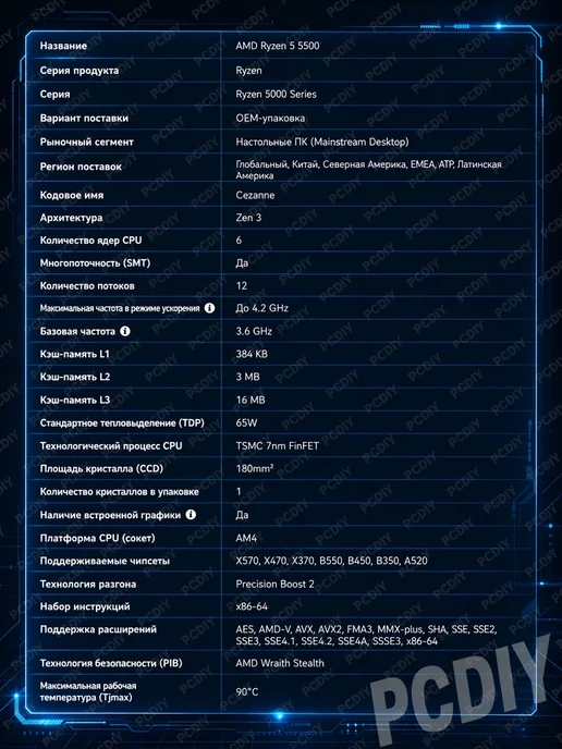 AMD 5600 Ryzen5 Процессор AM4 CPU AM4 DDR4, 5500 AM4 CPU, фото 3