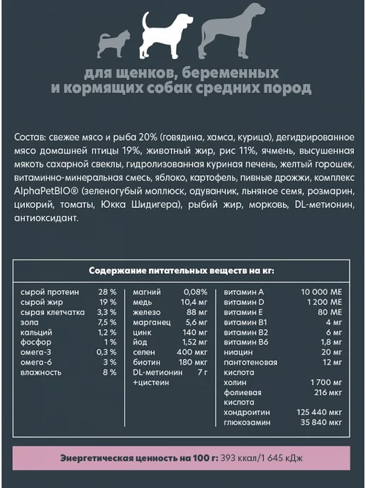 Сухой корм AlphaPet для собак, средние, щенки, говядина, 0,9 кг, фото 8