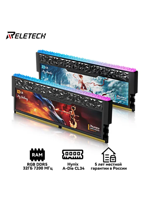 Reletech Оперативная память RGB DDR5 32ГБ(2x16ГБ) 7200MHz,Hynix A-Die, 32 ГБ, 16 ГБ