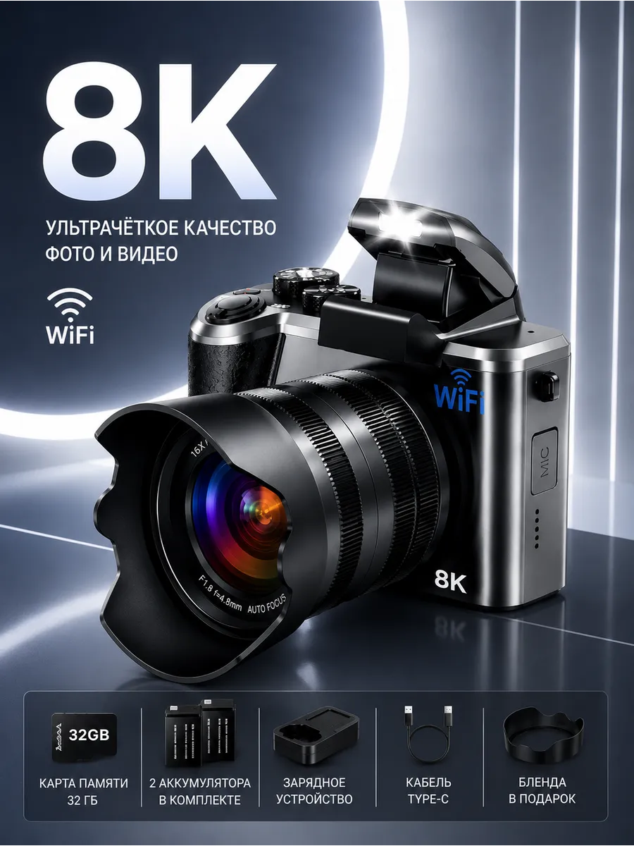 8K зеркальный фотоаппарат , 16X зумом зеркальная камера,