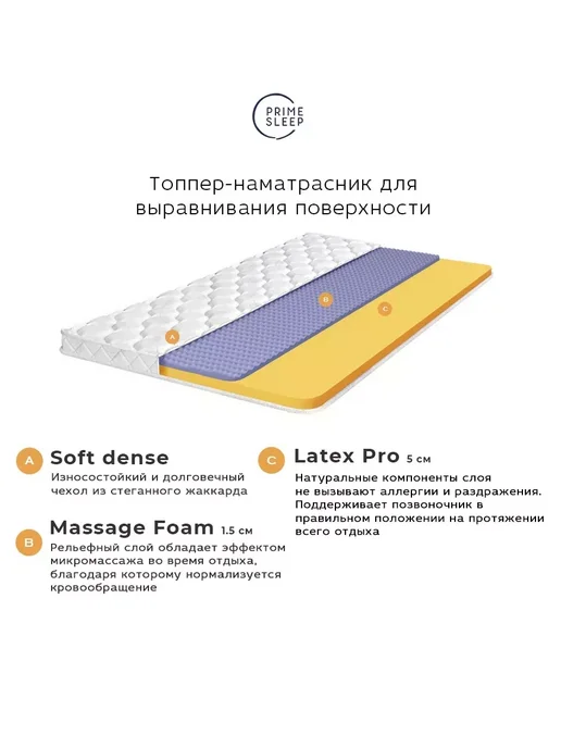 Prime Sleep Матрас-топпер 125х195 беспружинный на диван на кровать, 75x200, фото 2