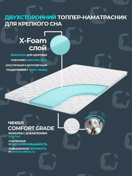 X-Sleep Матрас-топпер 155х195 беспружинный на диван на кровать, 75x195, фото 2