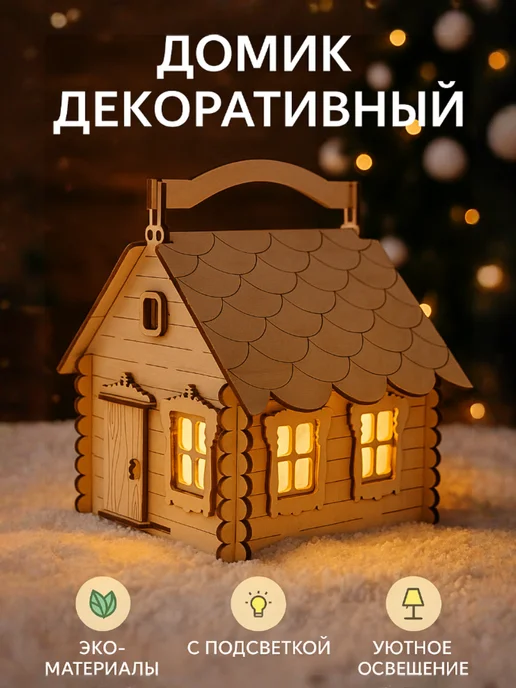 LASER OK Декоративный домик с подсветкой Новогодний НГ37, бежевый, фото 2