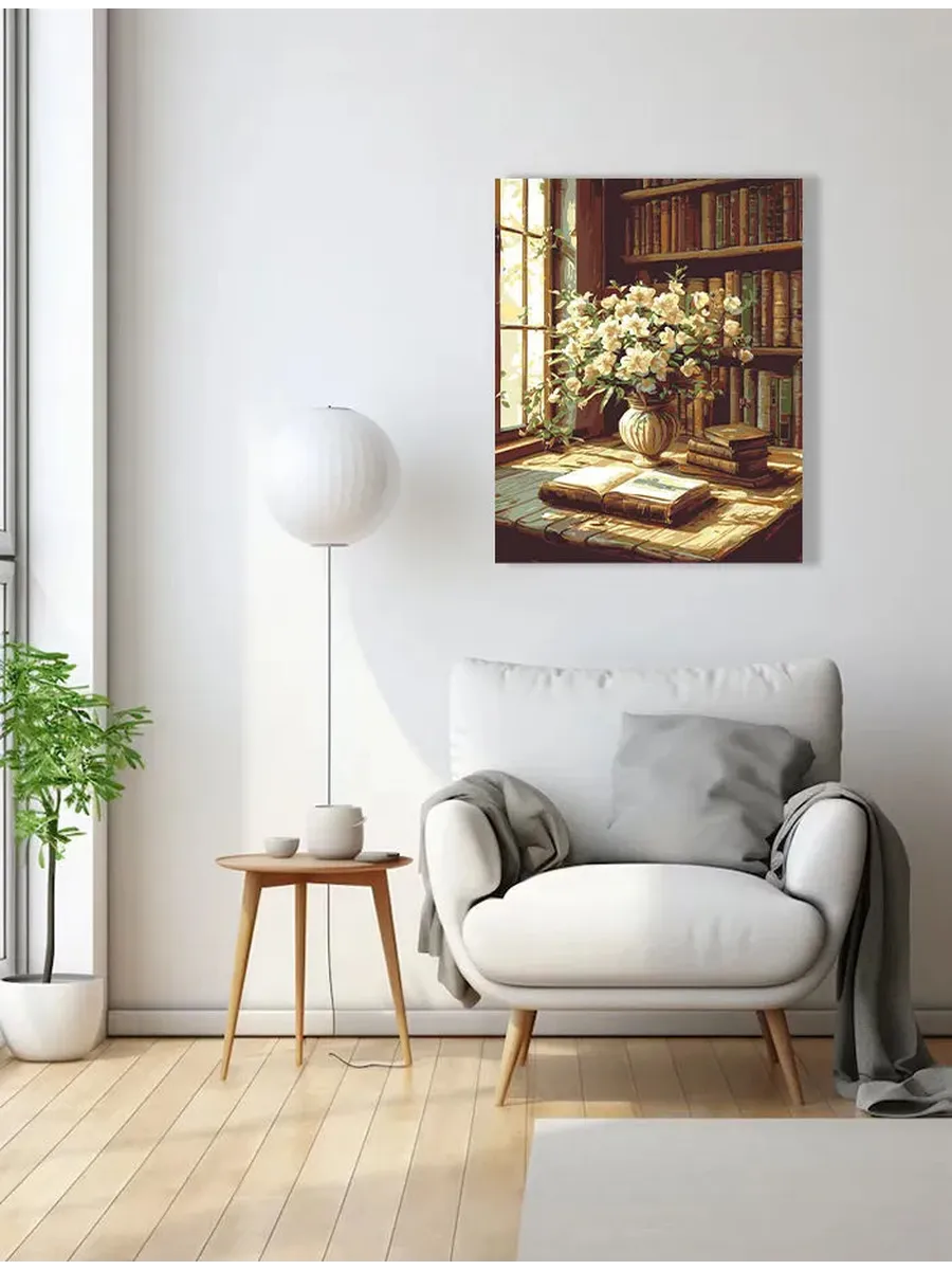 Картина по номерам — Старинные книги и цветы — фотография 9