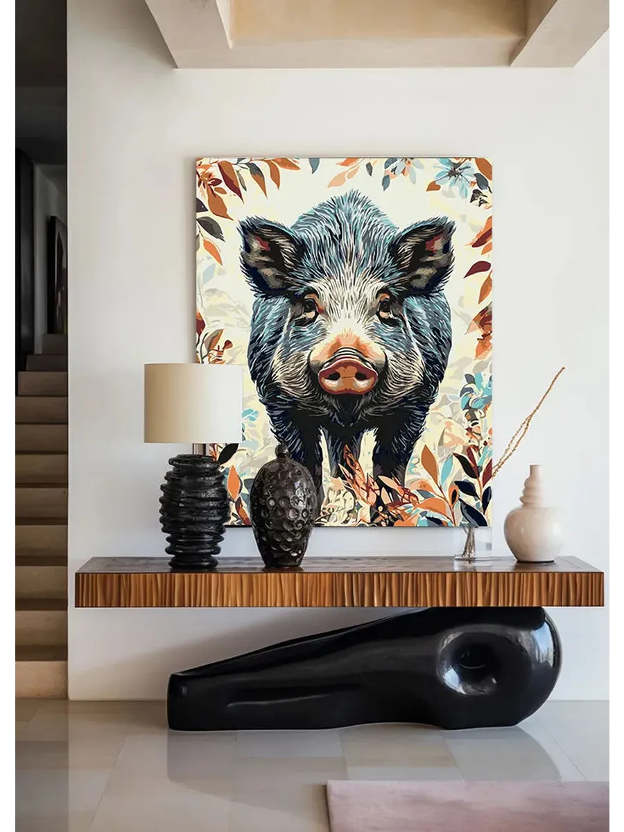 Картина по номерам — Кабан в декоративном растительном обрамлении — фотография 2