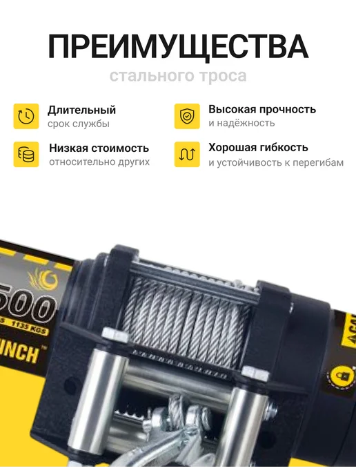 Winch Engineering Лебёдка электрическая для квадроцикла 12В 2т, трос сталь, 1.1т, фото 2