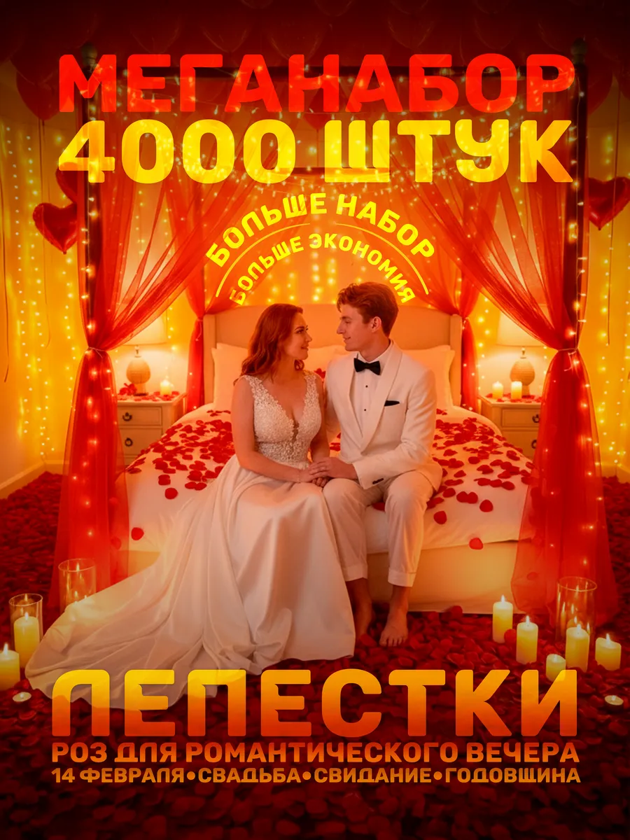 Лепестки роз искусственные для романтического вечера 4000 шт