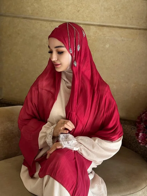HABIBI Шарф из органзы пришитой Боне, красный, фото 3