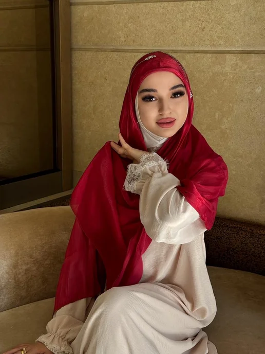 HABIBI Шарф из органзы пришитой Боне, красный, фото 5