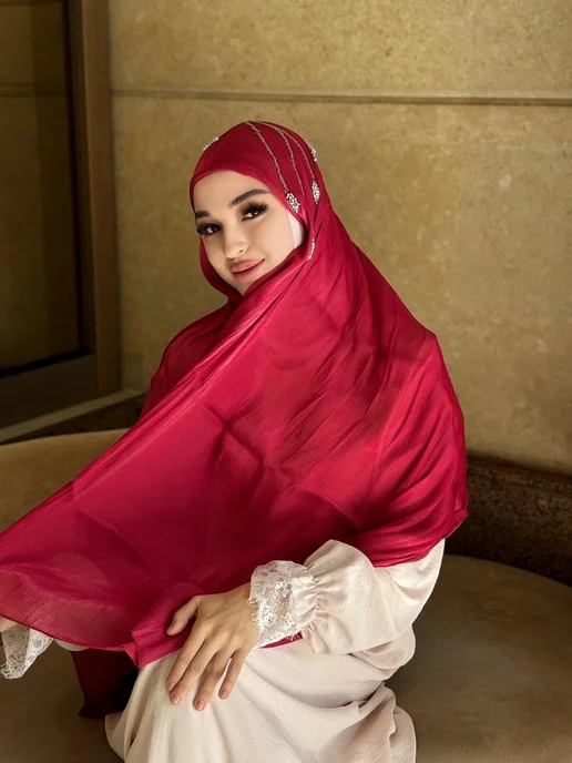 HABIBI Шарф из органзы пришитой Боне, красный, фото 6