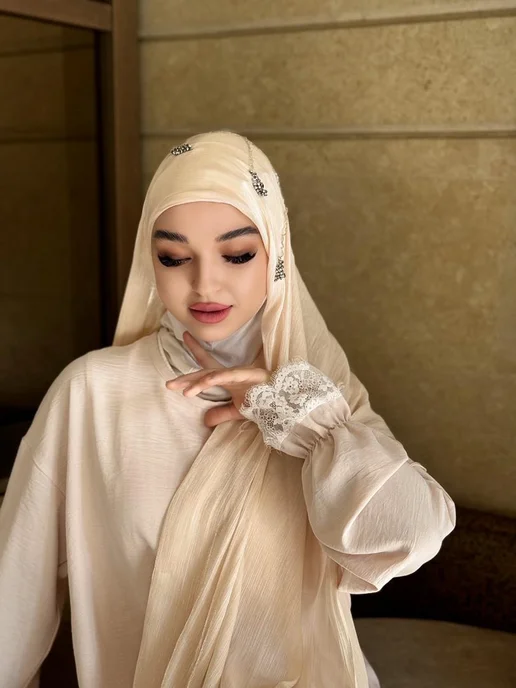 HABIBI Шарф из органзы пришитой Боне, бежевый, фото 3