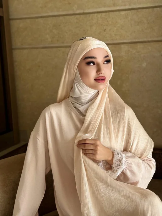 HABIBI Шарф из органзы пришитой Боне, бежевый, фото 4