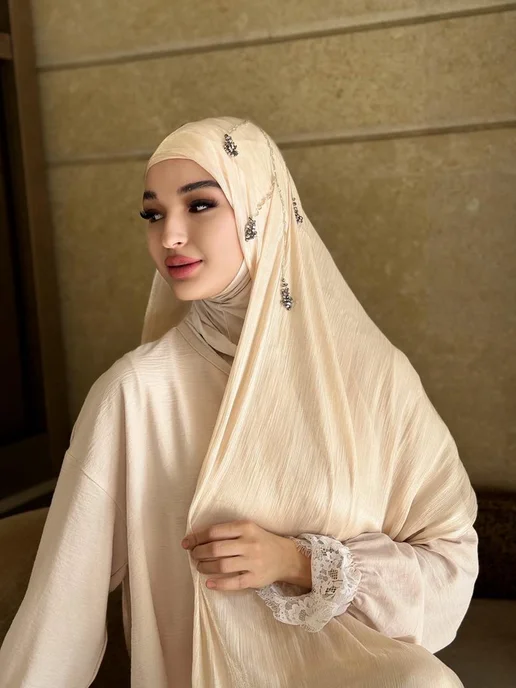 HABIBI Шарф из органзы пришитой Боне, бежевый, фото 7