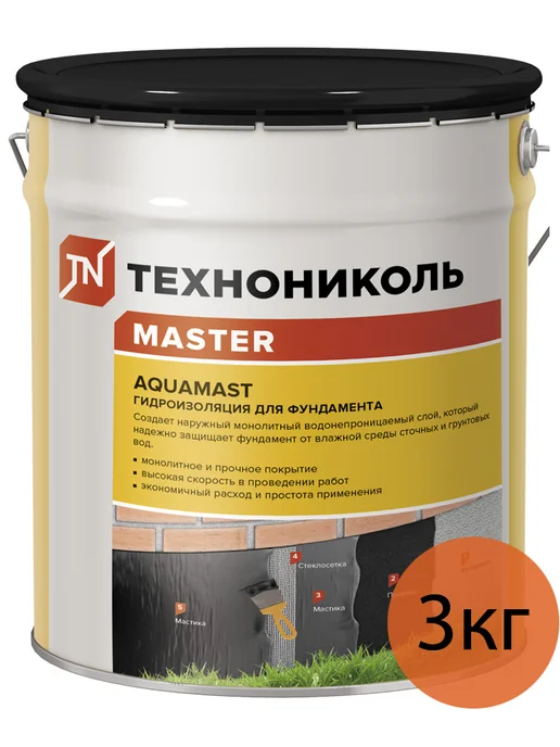 ТехноНИКОЛЬ АКВАМАСТ мастика битумная для фундамента (3кг), 3 кг, фото 2