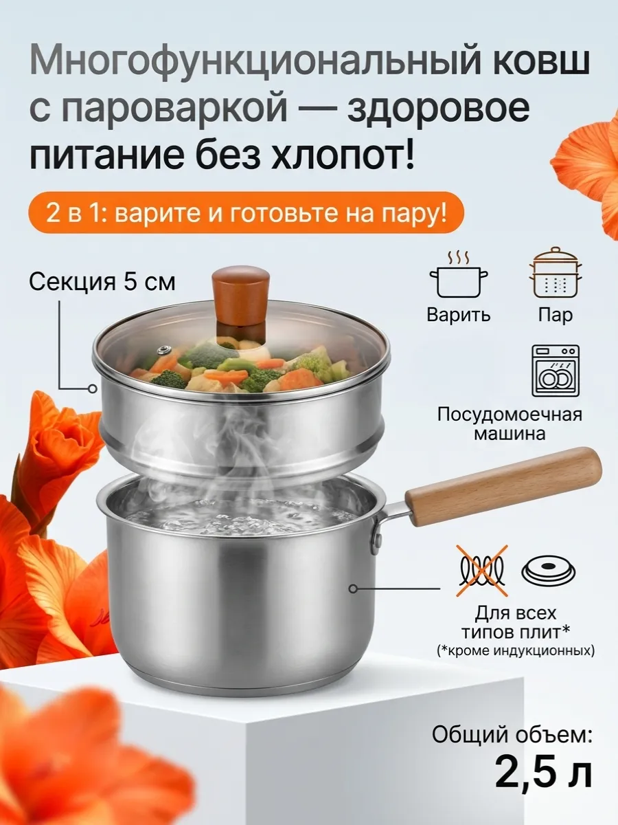 Пароварка с ковшом 2.5 л 16см