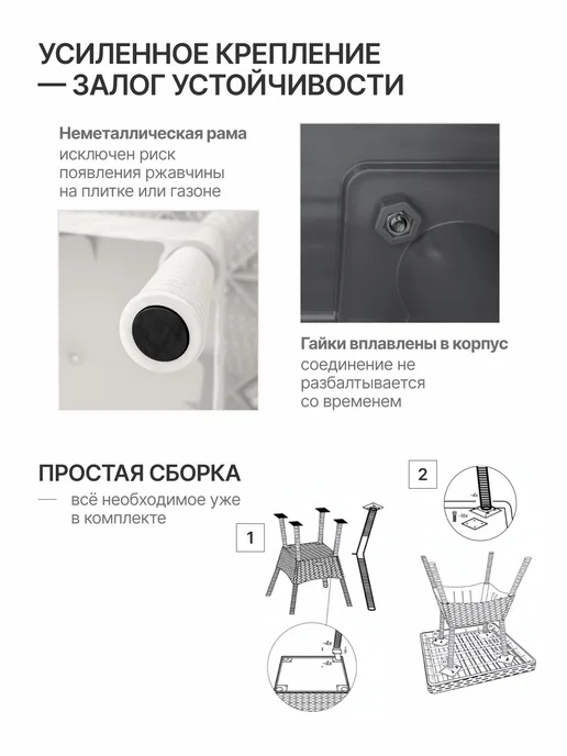 Элластик-Пласт Столик садовый Санторини квадратный под ротанг белый, белый, фото 4