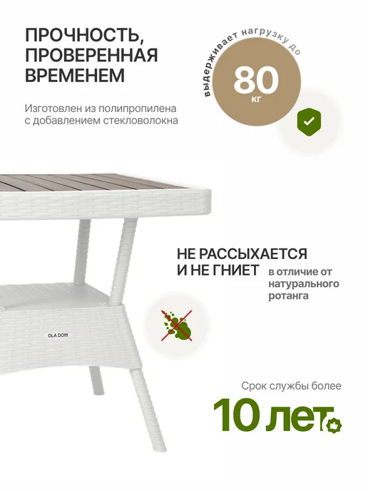 Элластик-Пласт Столик садовый Санторини квадратный под ротанг белый, белый, фото 6