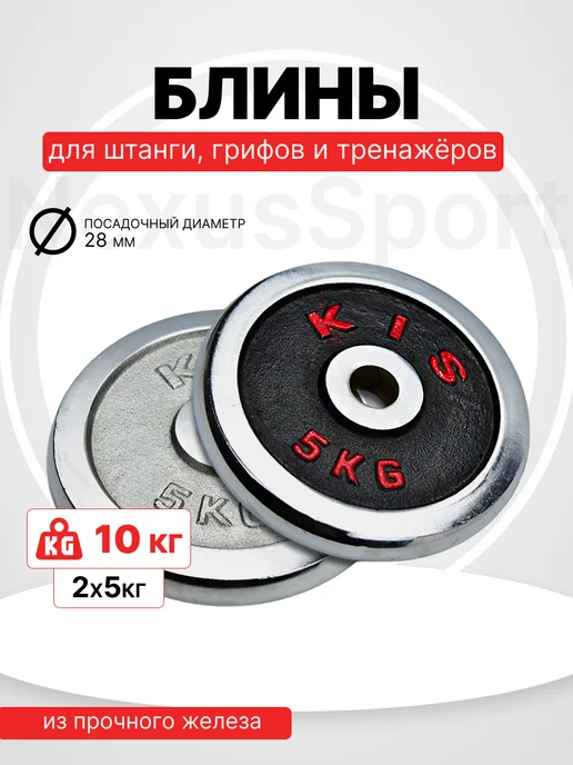 Nexus Sport Блины для штанги и гантелей 2×2.5 кг, диск 28 мм, хром, 2x5
