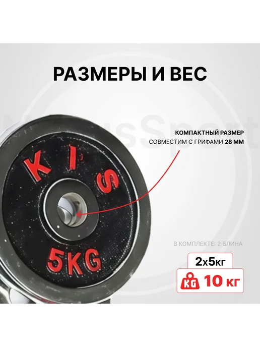 Nexus Sport Блины для штанги и гантелей 2×2.5 кг, диск 28 мм, хром, 2x5, фото 3