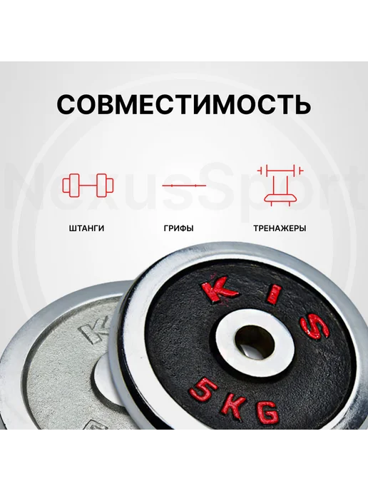Nexus Sport Блины для штанги и гантелей 2×2.5 кг, диск 28 мм, хром, 2x5, фото 4