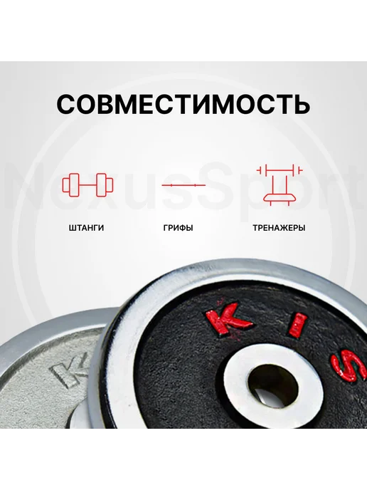 Nexus Sport Блины для штанги и гантелей 2×7.5 кг, диск 28 мм, хром, 2x7.5, 7,5 кг, фото 4