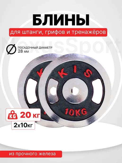 Nexus Sport Блины для штанги и гантелей 2×2.5 кг, диск 28 мм, хром, 2x10