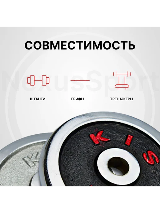 Nexus Sport Блины для штанги и гантелей 2×2.5 кг, диск 28 мм, хром, 2x10, фото 4