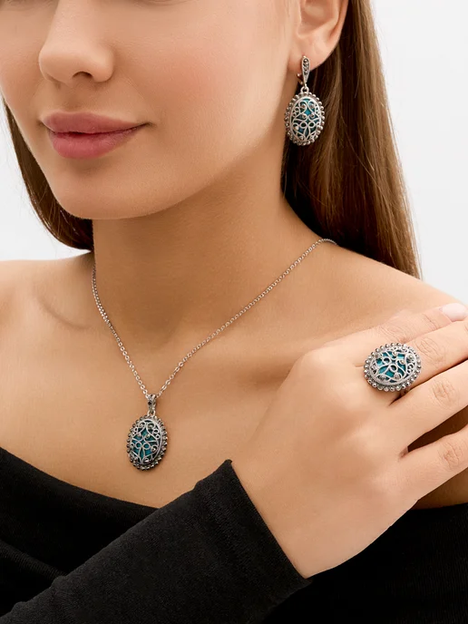 Glamour Комплект серьги с кольцом и подвеской, вариант, фото 3