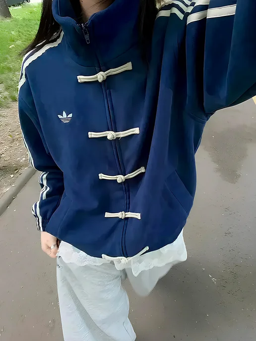 FAKE ID Кофта олимпийка в китайском стиле Adidas зипка у2к худи, синий, фото 2