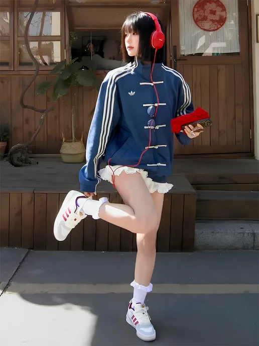 FAKE ID Кофта олимпийка в китайском стиле Adidas зипка у2к худи, синий, фото 7