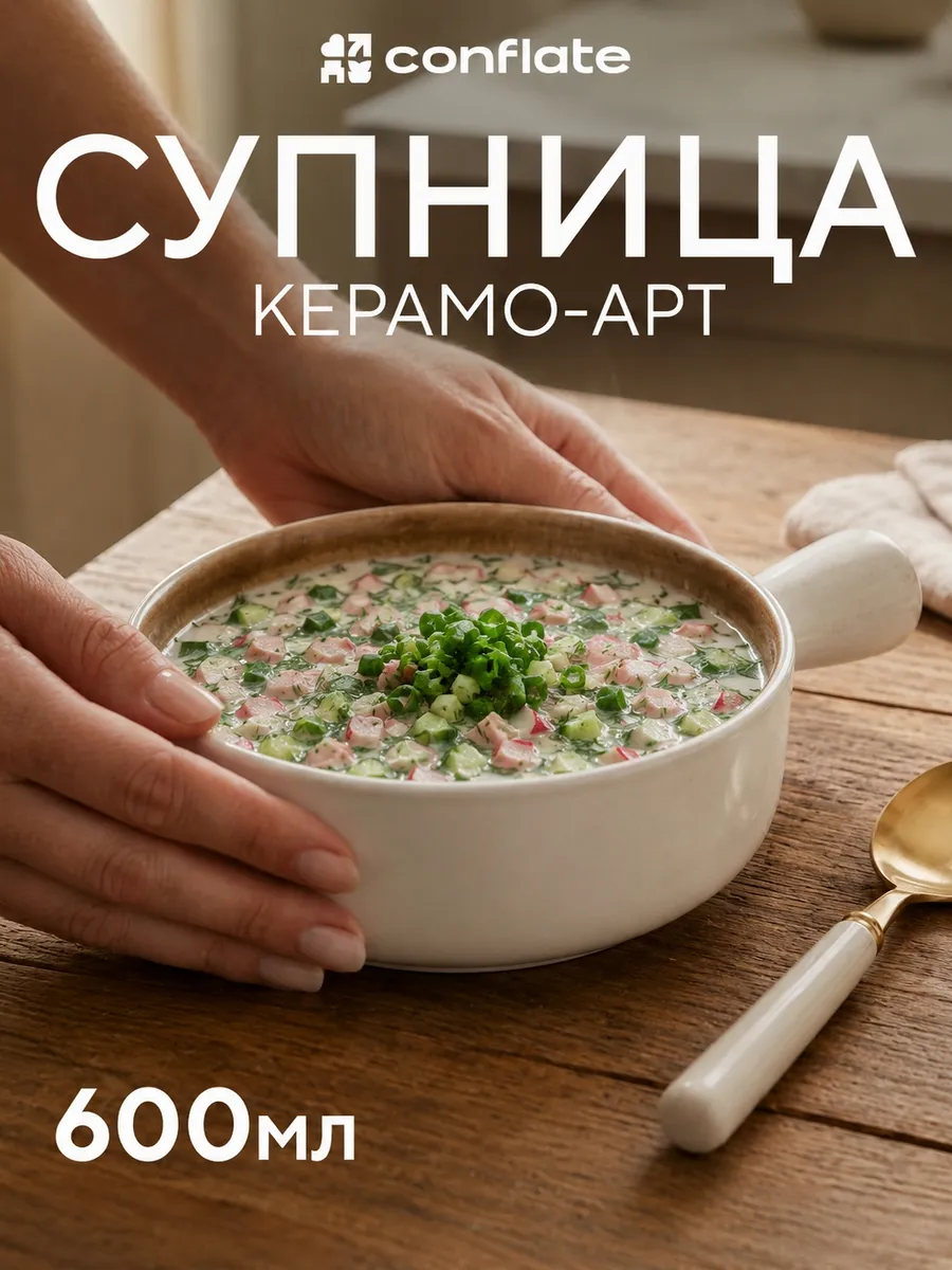 Супница с ручкой бульонница 600 мл