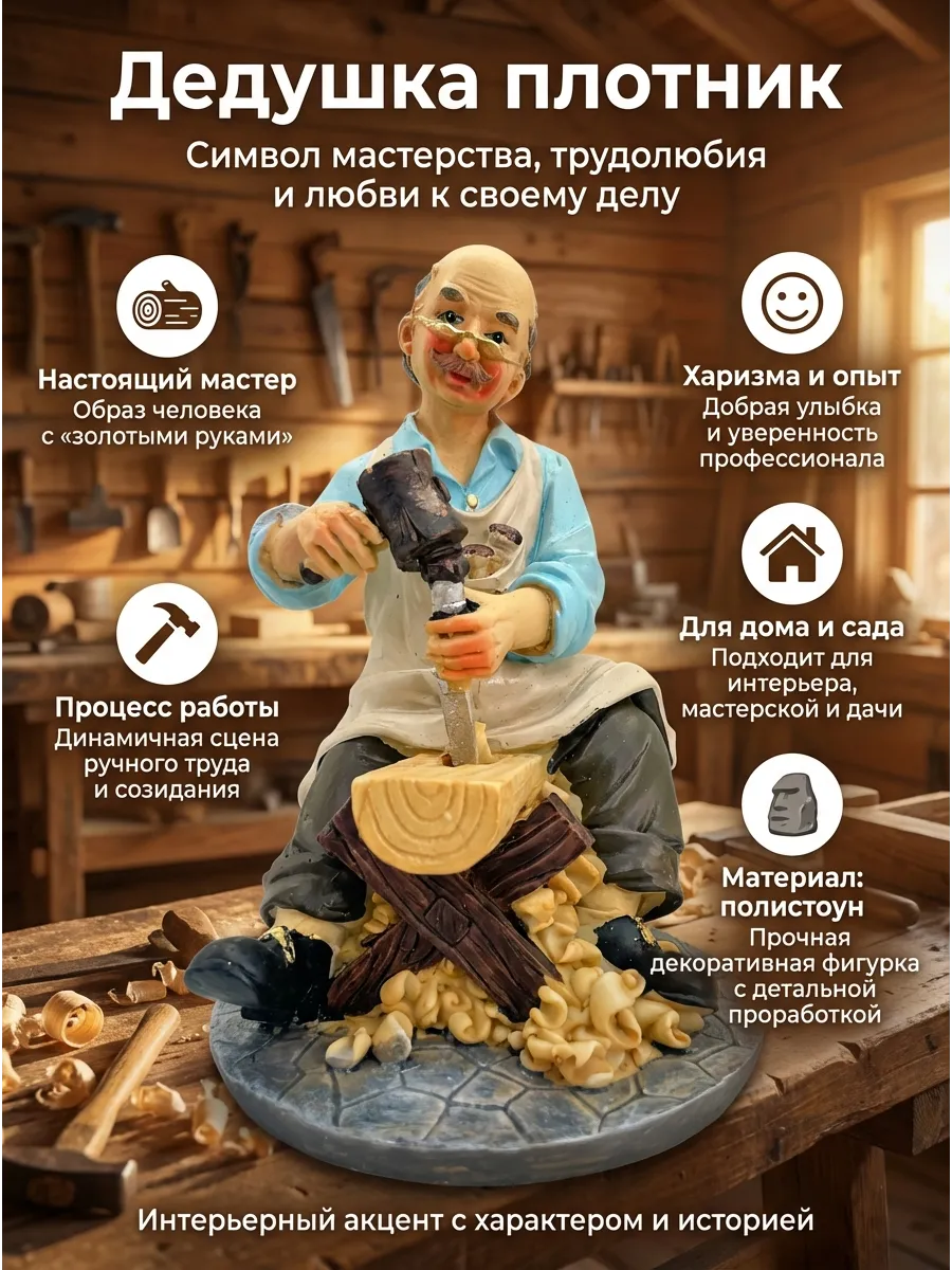 Статуэтка Дедушка плотник, декоративная фигурка