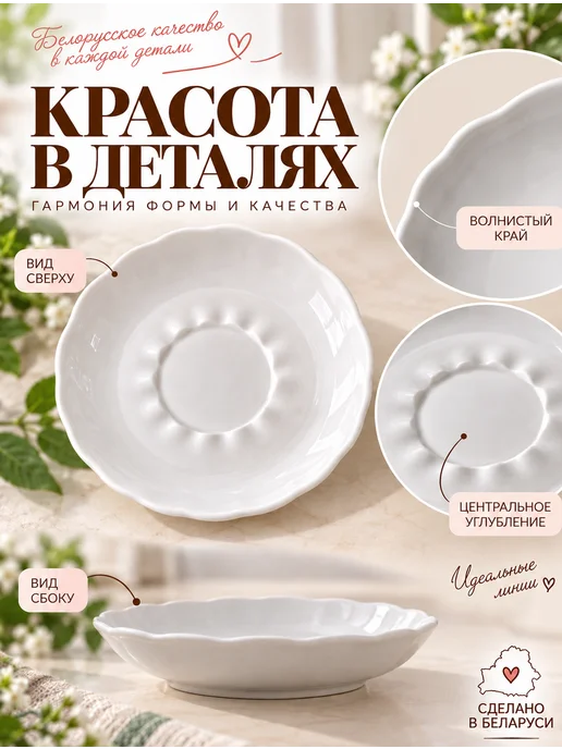World of Porcelain Блюдце белое чайное фарфор 15см 6шт, 6 шт, фото 4