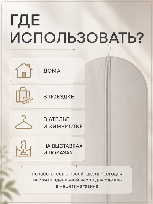 Чехол для одежды и костюмов на молнии, серый, фото 5