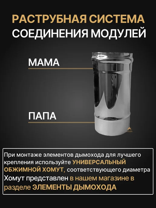 ПРОК Труба одностенная для дымохода 0,5 м D 125 мм (0,8 430) нерж, 0,5 м, фото 3