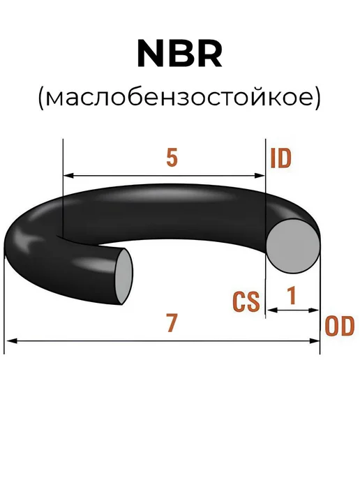 Кольцо уплотнительное 5х7х1 NBR маслобензостойкое 1 шт, 7x1, 1 шт, фото 2