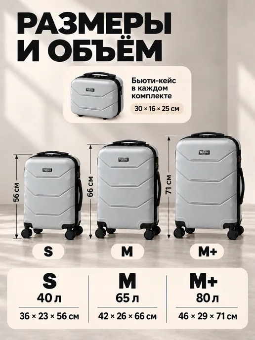 Hakimi Комплект чемоданов M поликарбоната,В подарок съёмное колесa, серый, фото 2