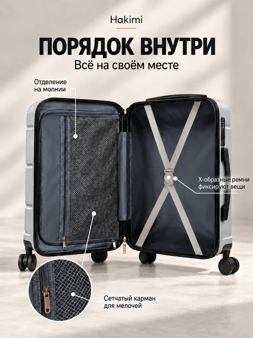 Hakimi Комплект чемоданов M поликарбоната,В подарок съёмное колесa, серый, фото 3