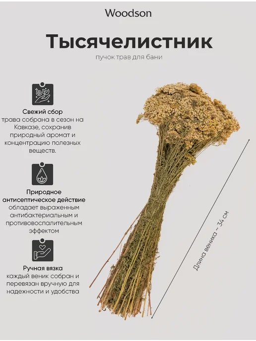 woodson Веник для бани из тысячелистника, трава-запарник сухоцвет, вариант