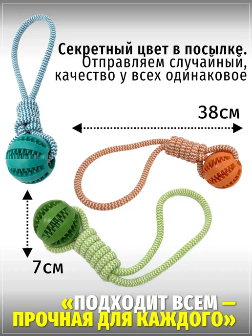 ЗООГЕНИЙ Игрушка для собак мяч на канате с отсеком для лакомств 38 см, голубой, фото 5