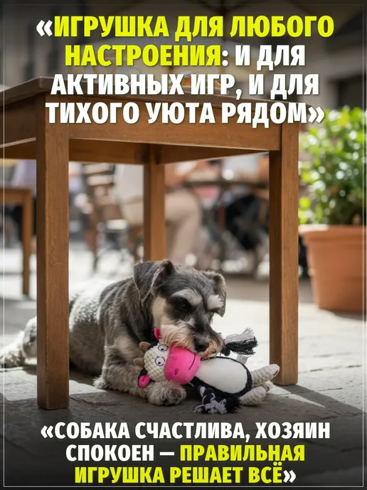 ЗООГЕНИЙ Игрушка для собак Корова с пищалкой и хлопковыми канатами, черный, фото 5