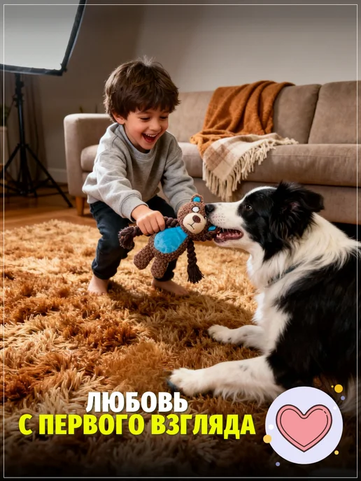 ЗООГЕНИЙ Мягкая игрушка Медведь для собак с пищалкой и канатами, вариант, фото 2
