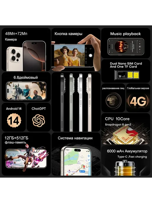 Смартфон Pro Max Phone I16 Pro Max 6/512 ГБ, белый, фото 2