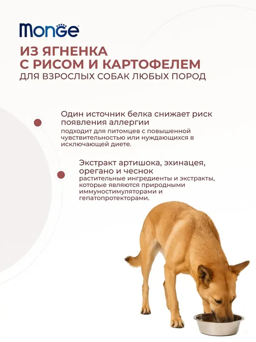 Сухой корм MONGE для собак, взрослые, ягненок, 24 кг, фото 2